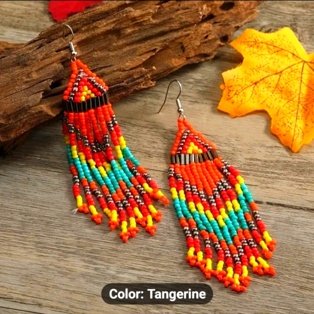 New,Handcrafted,Multi-colored,Earrings in Bohemian/Indian/Western Style Beads🤎